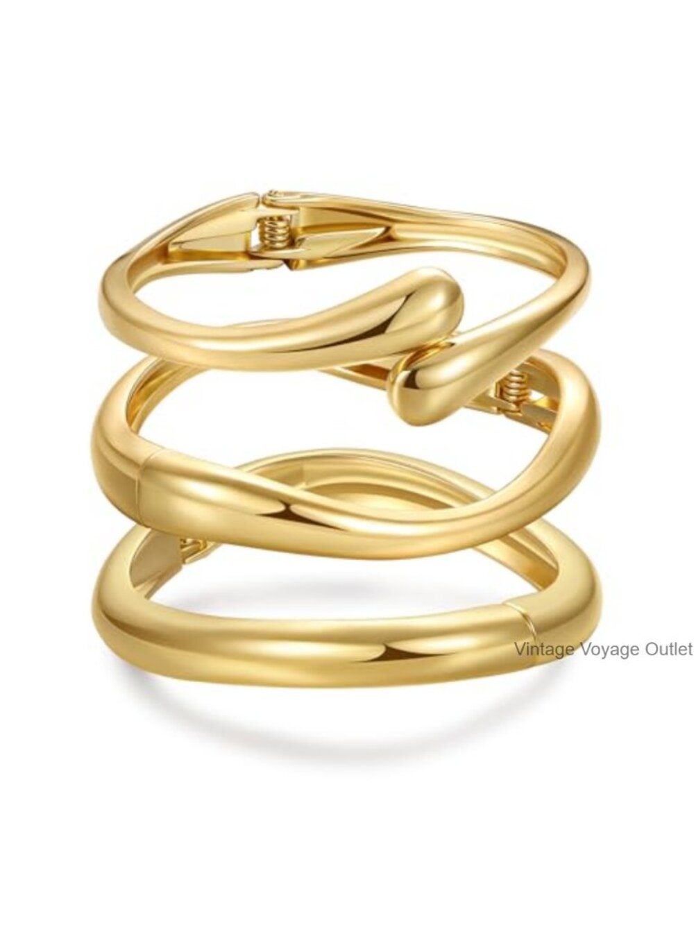 3pc Chunky Bangle Bracelet Set Gold Plated Stackable Cuff
